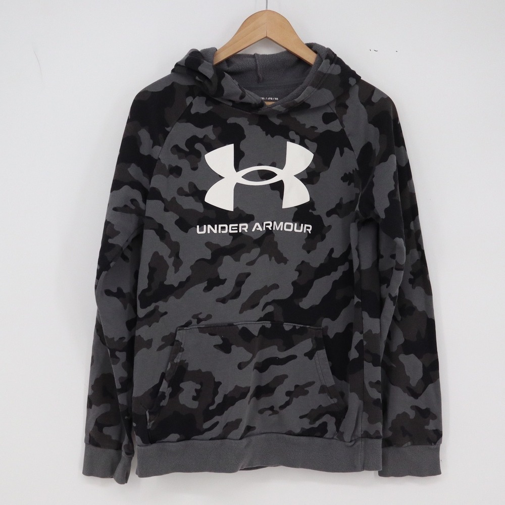 Under Armour Hoodie Boys YXL ColdGear Grey Camo Logo Pullover Excellent